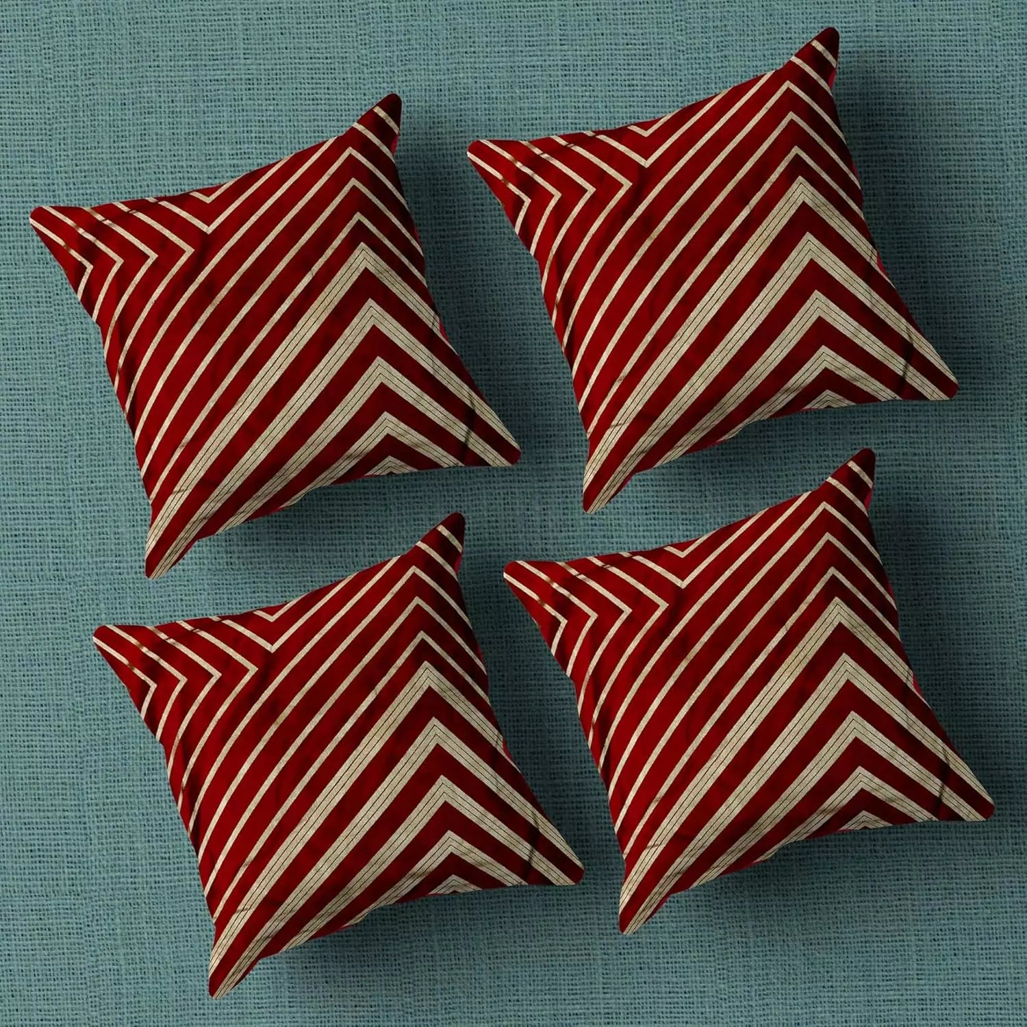 Geometric Stripped Pattern Printed Pillow Cover -16x 16 Inch Maroon Gold
