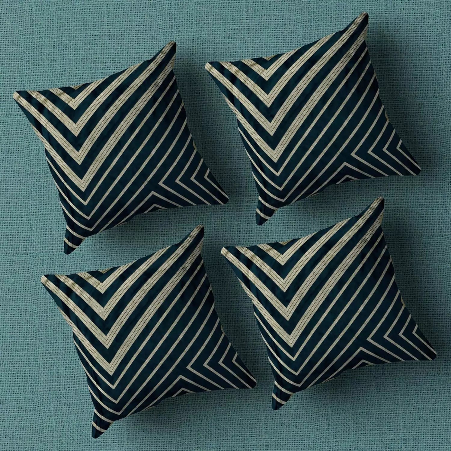 Luxury Dark Green Geometric Stripped Pattern Printed Pillow Cover -16x 16 Inch Velvet Cushion Cover