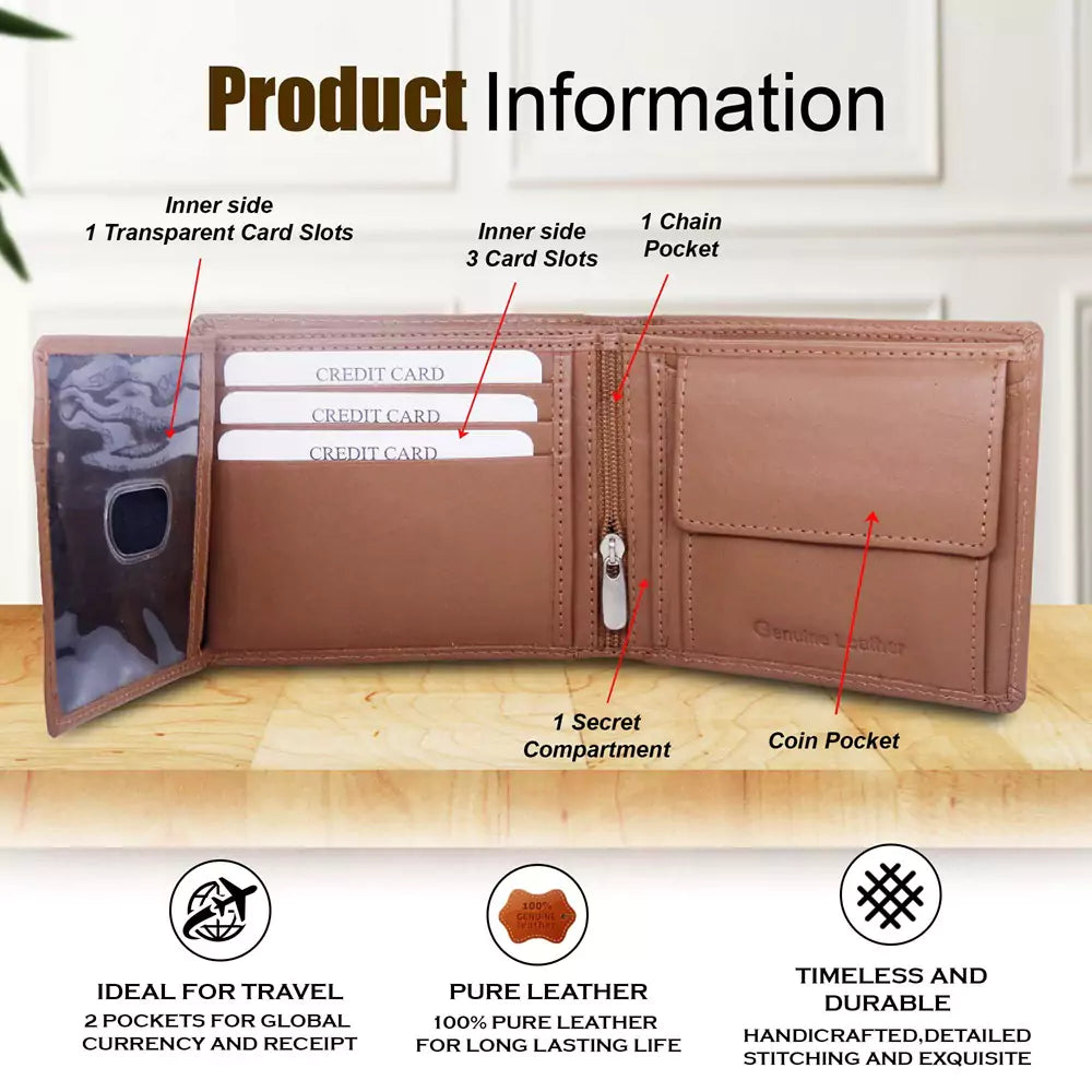 Wallet for Men-Genuine Slim Leather RFID Blocking Bifold Stylish Wallet With 2 ID Window Money Clip Wallet with ID Window Gift Box