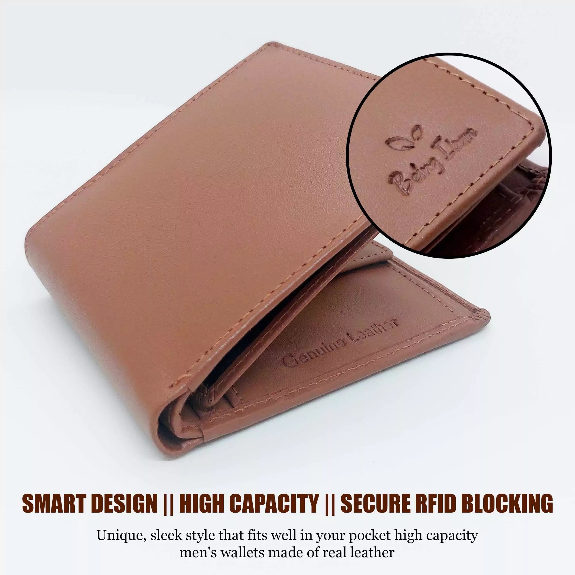 Wallet for Men-Genuine Slim Leather RFID Blocking Bifold Stylish Wallet With 2 ID Window Money Clip Wallet with ID Window Gift Box