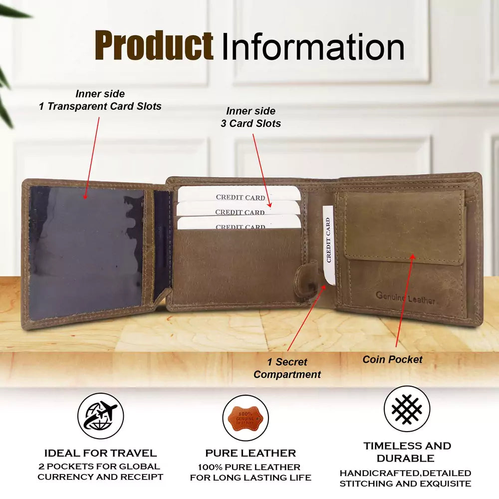 Wallet for Men-Genuine Slim Leather RFID Blocking Bifold Stylish Wallet With 2 ID Window Money Clip Wallet with ID Window Gift Box(DEEP BROWN)