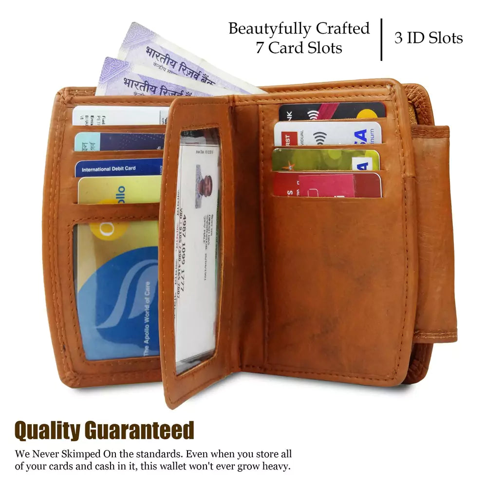 Women Handbag Stylish Women Convertible Clutch Purse Wallet RFID Blocking Trifold Card Holder Ladies Clutch With ID Window (Brown)