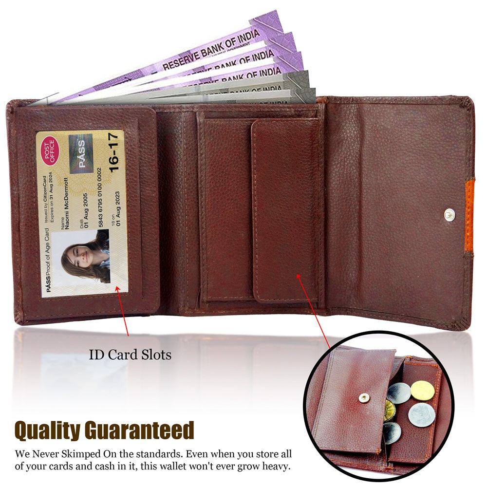 Women Handbag Stylish Women Convertible Clutch Purse Wallet RFID Blocking Trifold Card Holder Ladies Clutch With ID Window (Dark Brown)