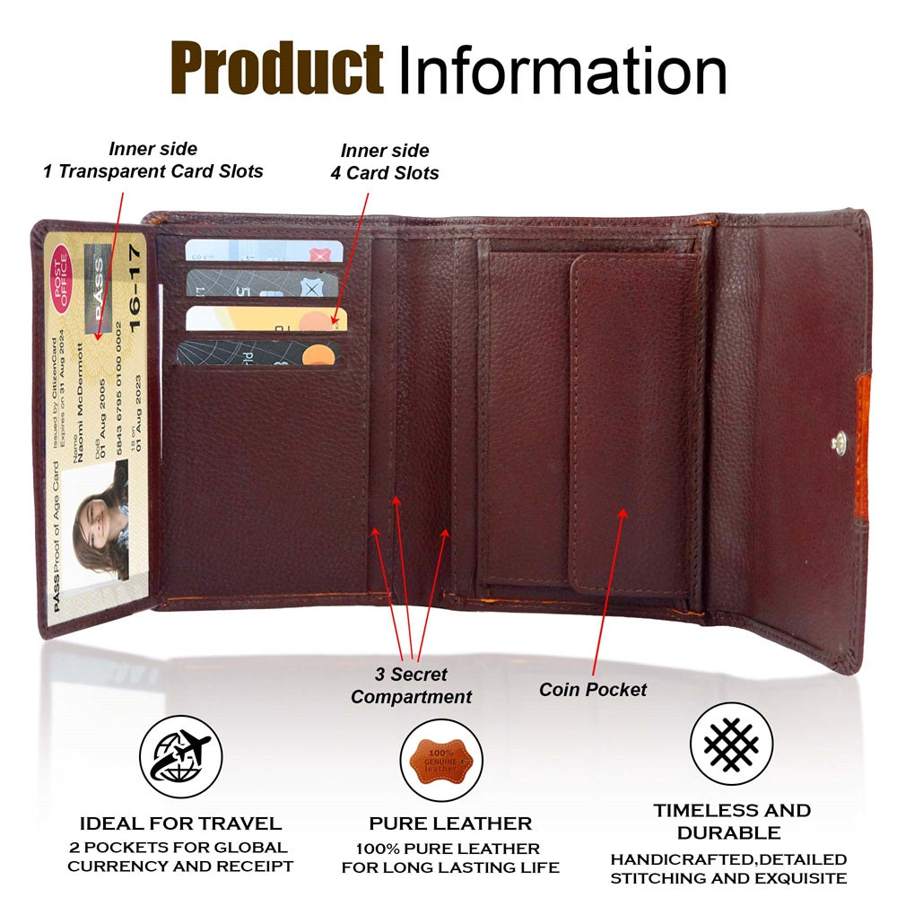 Women Handbag Stylish Women Convertible Clutch Purse Wallet RFID Blocking Trifold Card Holder Ladies Clutch With ID Window (Dark Brown)