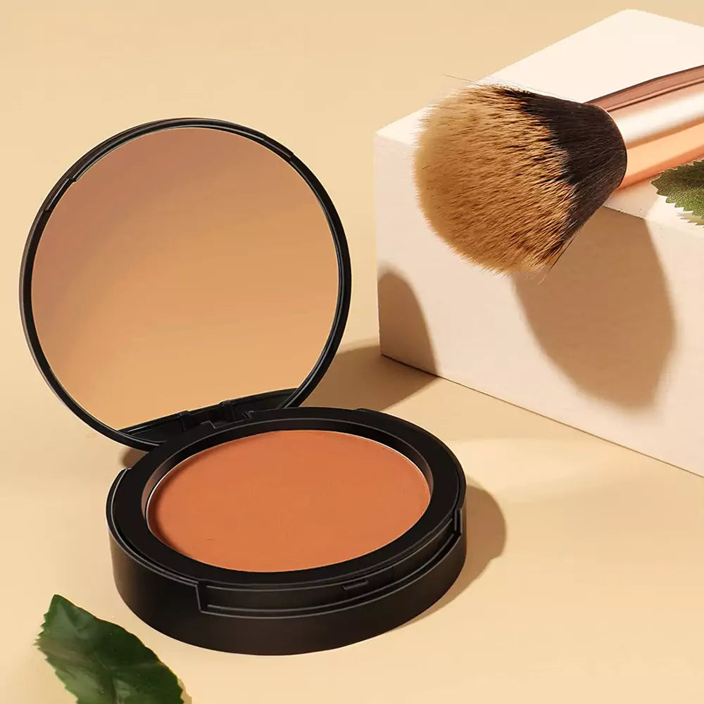 IBORA Compact Powder Control Shine Smooth Complexion Pressed Setting Powder Foundation Makeup Portable Face Powder Compact Long-Lasting Matte Finish 03 Almond Matte-12Gm