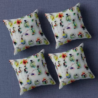 Cotton Poplin,Women & Perfume Bottles and Flowers-Abstract Throw Pillow Covers 16x16 Inch_Pack Of 4