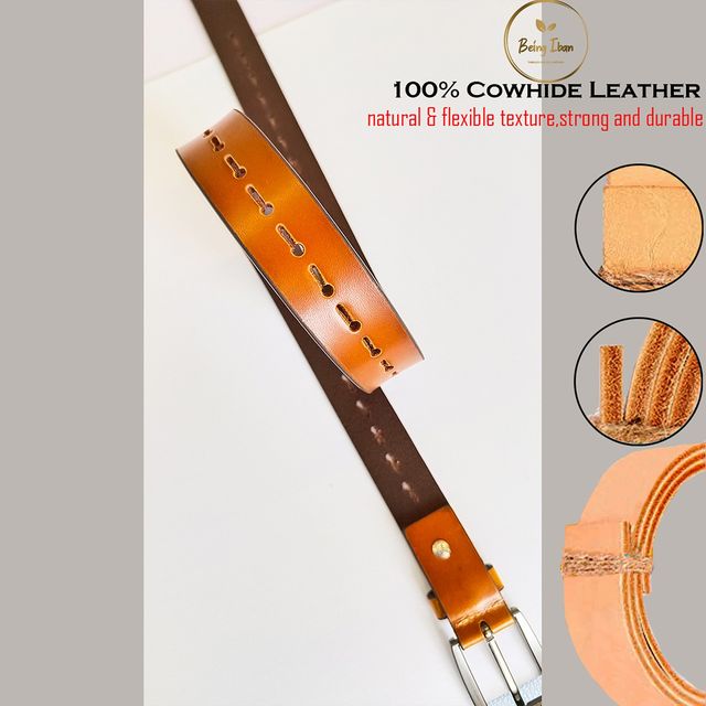 Hand Made Womens Casual Belts With Heavy Duty Metal Buckle_Yellow & Brown