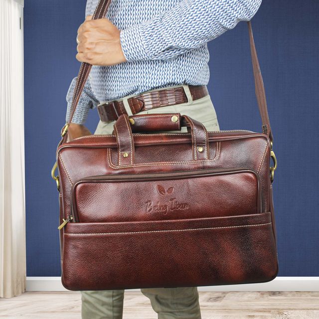 Laptop Messenger Bags/Leather Bag for Men with Adjustable Shoulder Strap_Bombay Brown