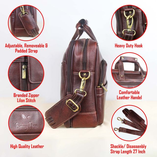Laptop Messenger Bags/Leather Bag for Men with Adjustable Shoulder Strap_Bombay Brown