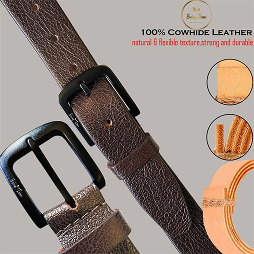 Genuine Men's Leather Belt Full Grain Leather Casual Jeans Leather Belts for Men Hand Made Mens Casual Belts With Heavy Duty Metal Buckle_Brown_Brown
