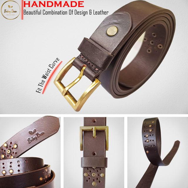 Hand Made Womens Casual Belts With Heavy Duty Metal Buckle_Brown