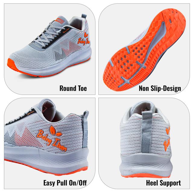 Mens Lightweight Athletic Running Walking Gym Shoes Casual Sports Shoes Fashion Sneakers Walking Shoes_Grey/Orange