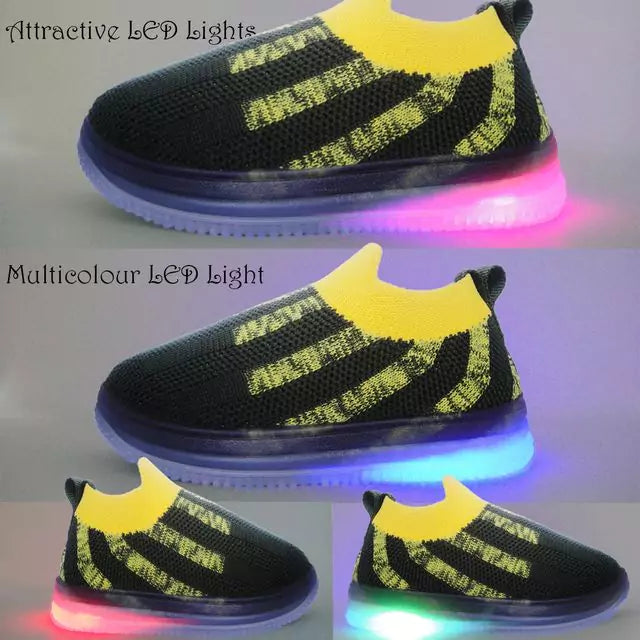 Kids Light Up Pull On Shoes Toddler Girls Boys Breathable Led Flashing Sneakers Running Shoes Slip-on For Boys&Girls (Black/Yellow)
