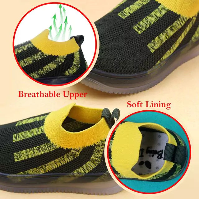Kids Light Up Pull On Shoes Toddler Girls Boys Breathable Led Flashing Sneakers Running Shoes Slip-on For Boys&Girls (Black/Yellow)