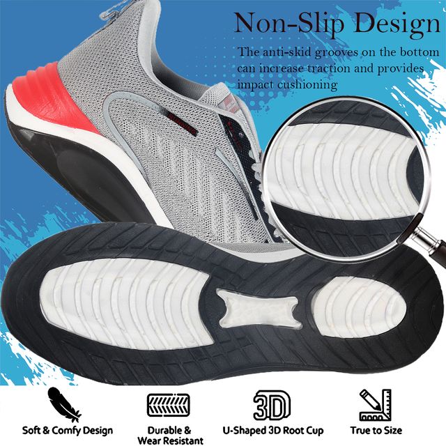 Breathable Lightweight Fashion Sneakers Slip Resistant Athletic Sports Walking Gym Work Shoes Grey & Black