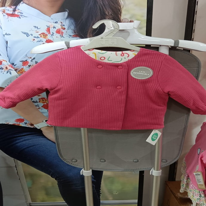 Red Print Casual Full Sleeves Round Neck Girls Regular Fit Reversible Jacket