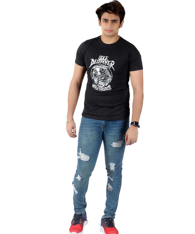 Men's Slim-Fit Eversoft Premium Cotton Printed Short Sleeve Crewneck Tshirt,Breathable & Tag Free Halloween Tees For Men_Grey