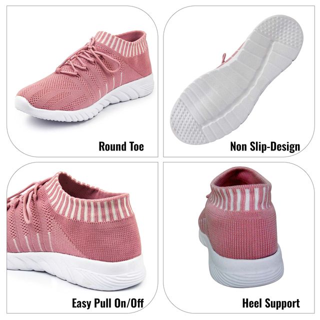 Women's Walking Shoes Lightweight Breathable Flying Woven Mesh Upper Casual Jogging Shoes Ladies Tennis Shoes Workout Footwear Non-Slip Gym Sneakers for Women_Pink