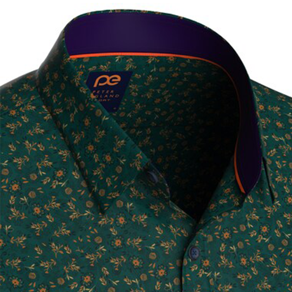 PETER ENGLAND PRINTED FULL SHIRT(TEAL)