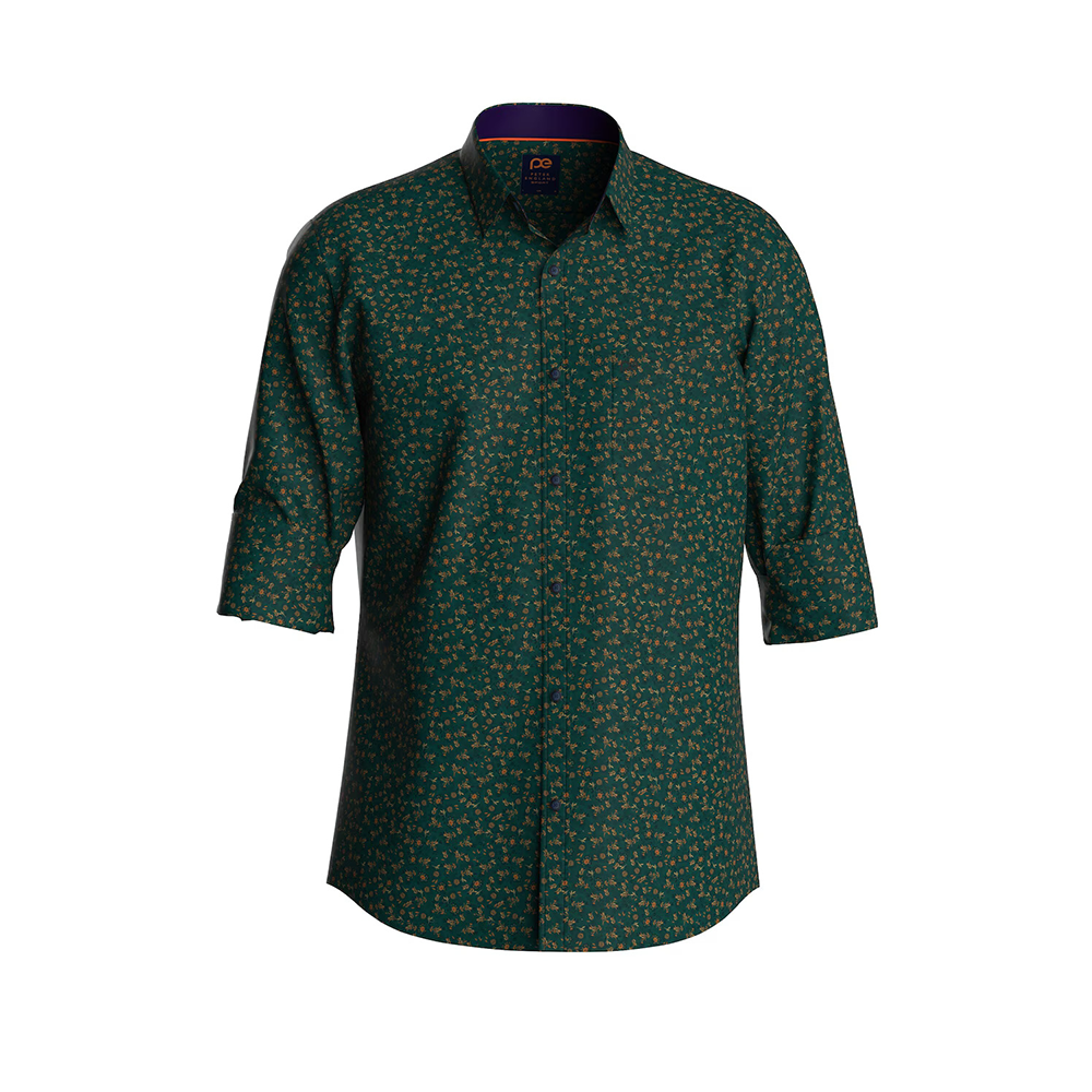PETER ENGLAND PRINTED FULL SHIRT(TEAL)