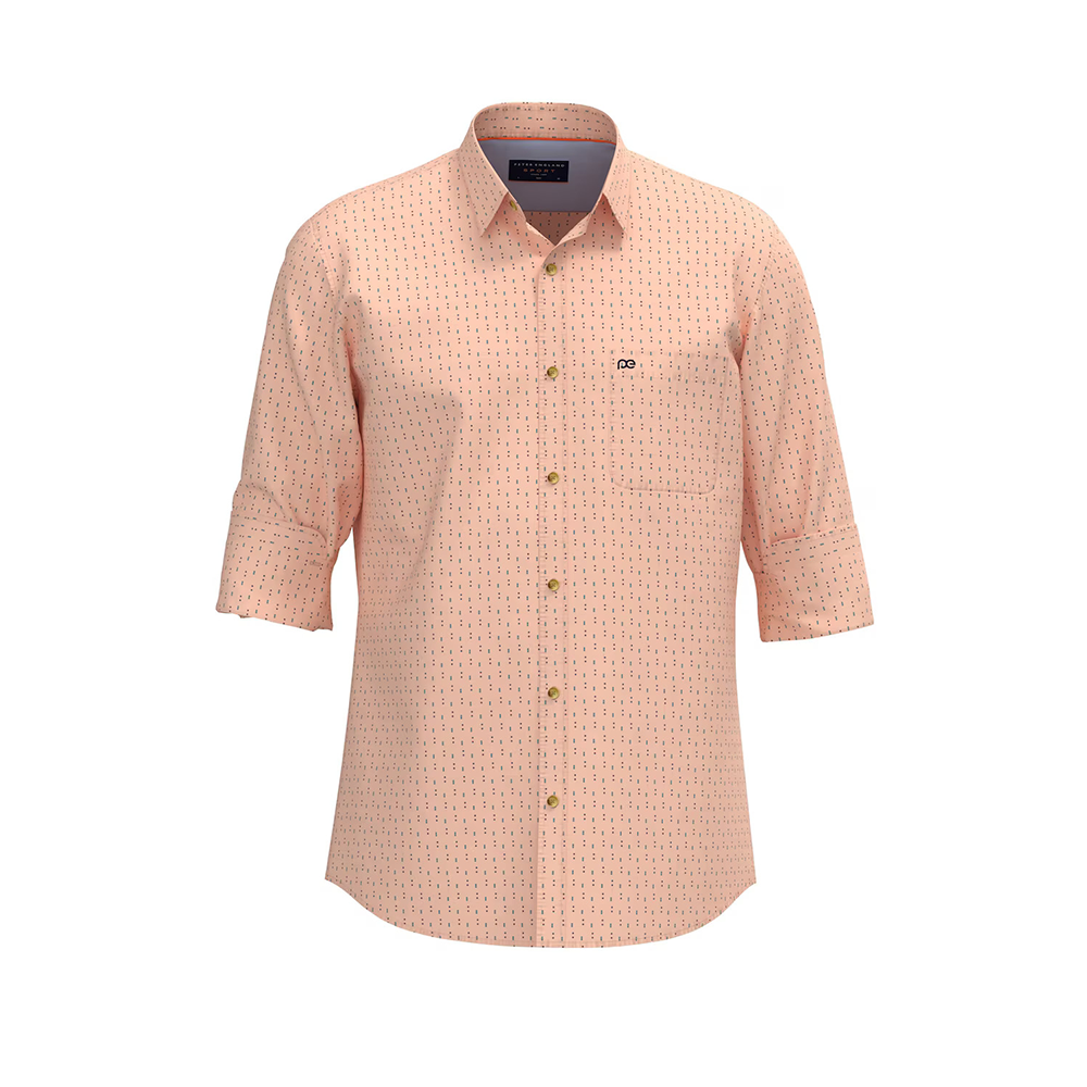 PETER ENGLAND PRINT FULLSHIRT(Peach)