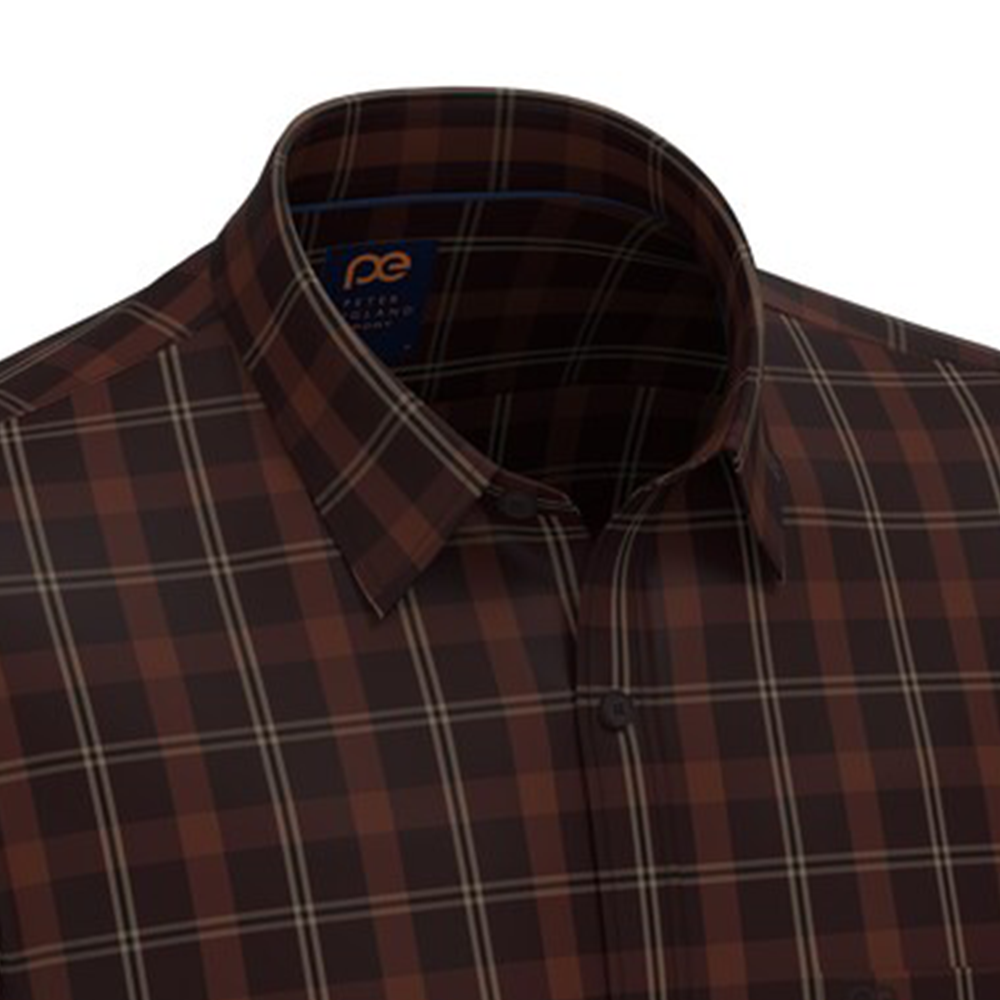 PETER ENGLAND PRINT FULLSHIRT(Brown)