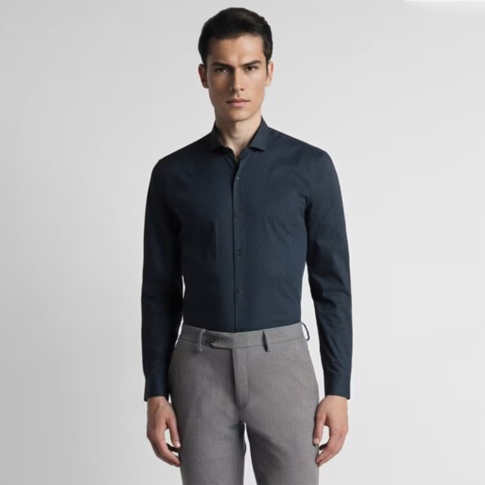 PETER ENGLAND PRINTED FULLSHIRT( Charcoal)