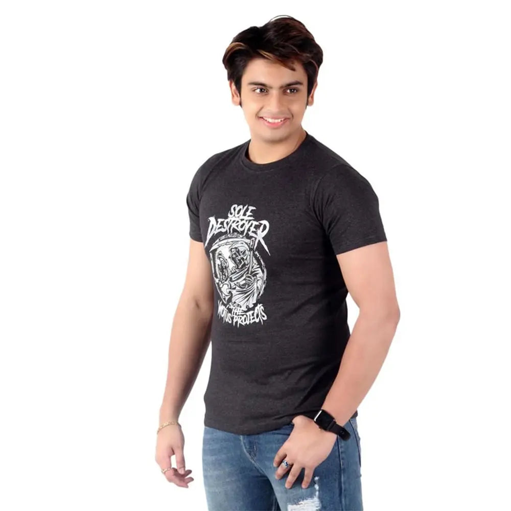 Men's Slim-Fit Eversoft Premium Cotton Printed Short Sleeve Crewneck Tshirt,Breathable & Tag Free Halloween Tees For Men_Grey