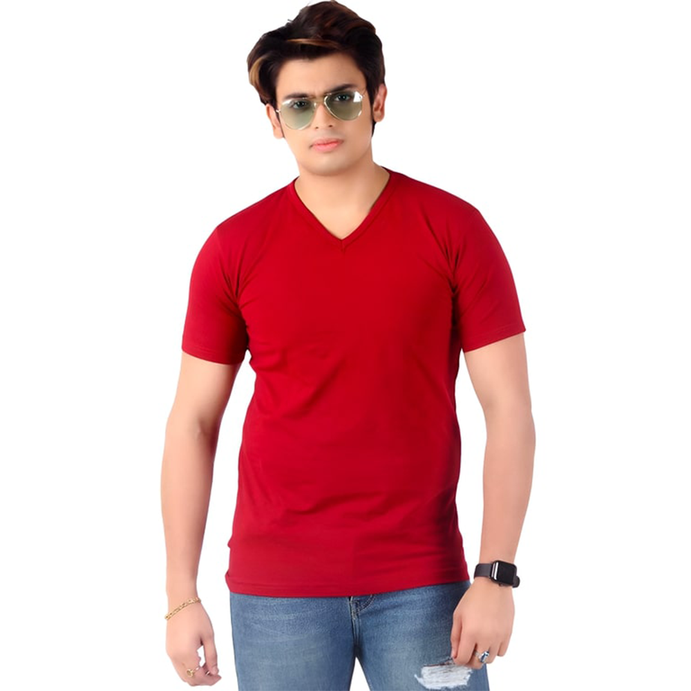 Men's Slim-Fit Eversoft Premium Cotton Short Sleeve V-Neck Tshirt,Breathable & Tag Free Solid Tees For Men_Maroon - Being Iban