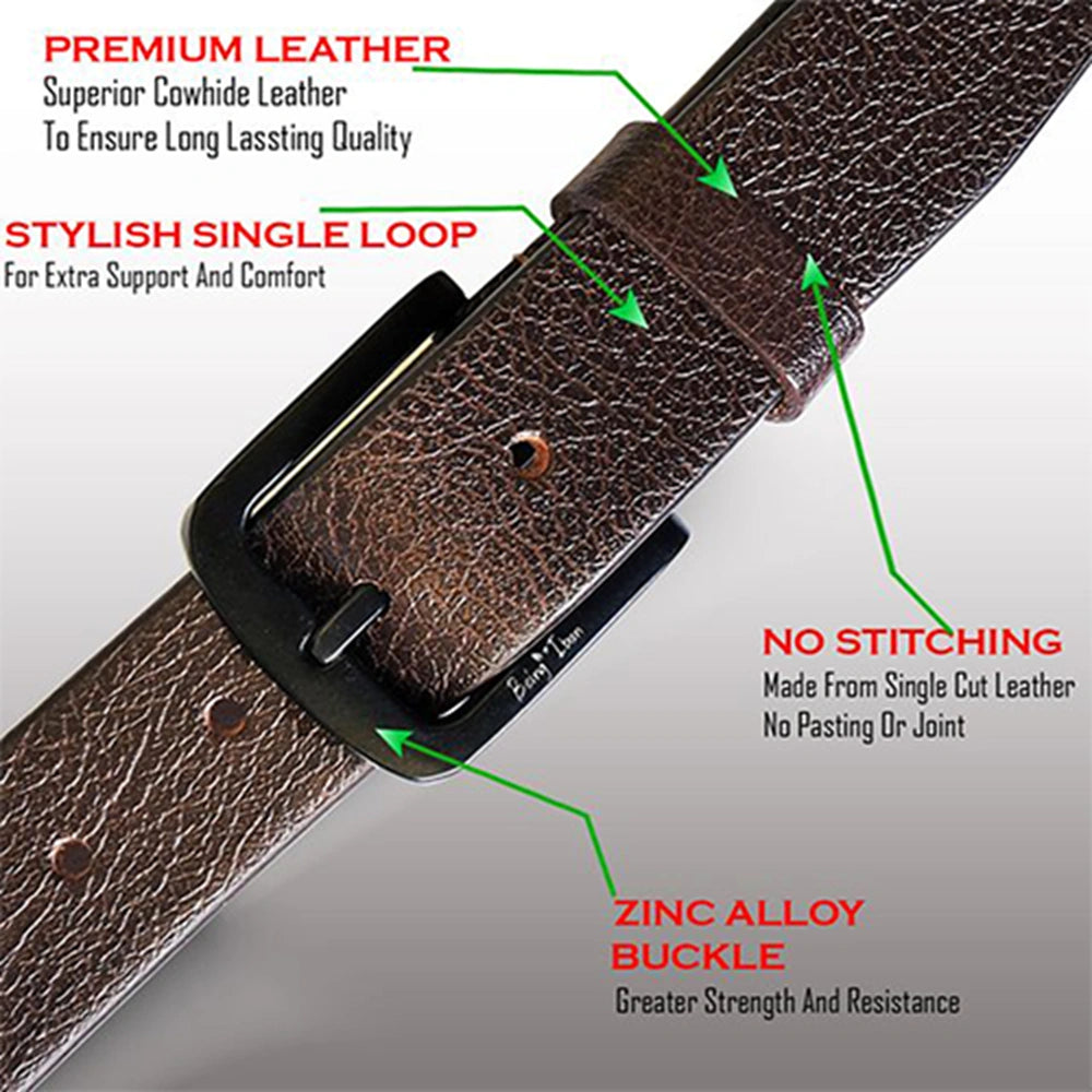 Genuine Men's Leather Belt Full Grain Leather Casual Jeans Leather Belts for Men Hand Made Mens Casual Belts With Heavy Duty Metal Buckle_Brown_Brown