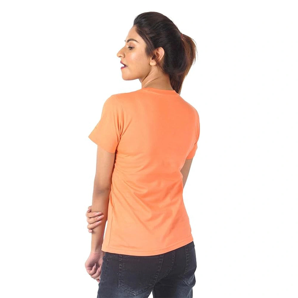 Women's Short Sleeve Casual Tee T-shirt Summer Casual Crewneck Half Sleeve Tees Cute Print Tunic Tops_Orange