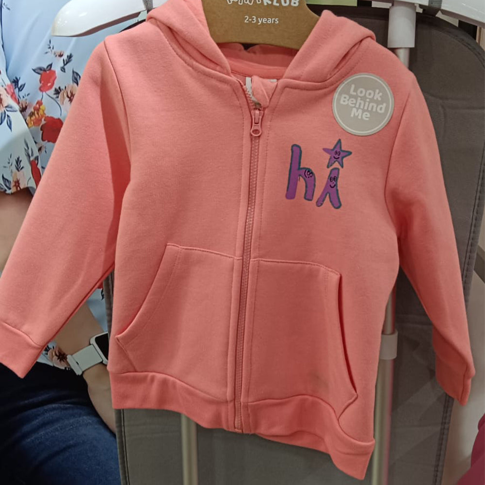 MINI KLUB Kids Pink Solid Full Sleeves Hoodie Jacket