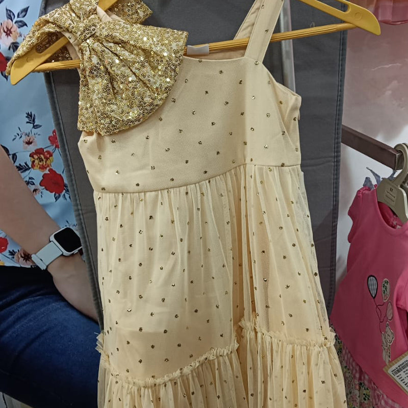 MINI KLUB Girls Beige Embellished Fit & Flare Dress