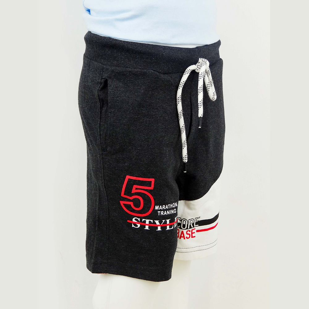Cotton Shorts for Boys with Pockets,Pull-On Shorts For Toddlers,Typographic Printed Mid Rise Shorts for Boys-Black