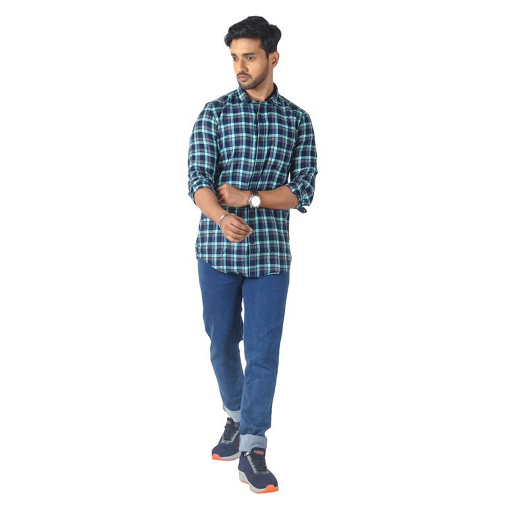 Men's Cotton Checkered Button Down Slim Fit Casual Shirt (green)