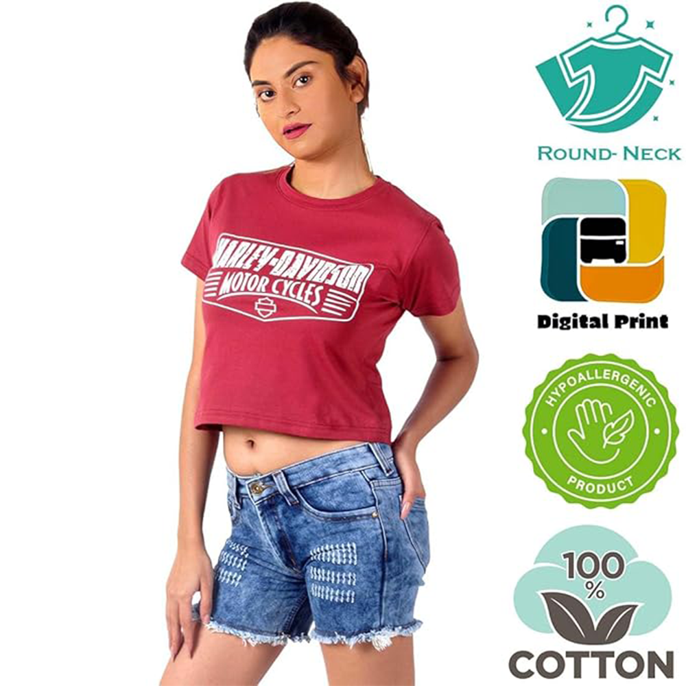 Women's Short Sleeve Casual Tee T-shirt Summer Casual Crewneck Half Sleeve Tees Cute Print Tunic Tops_Maroon