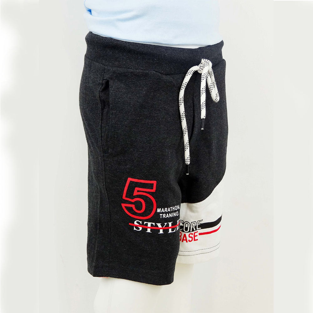 Cotton Shorts for Boys with Pockets,Pull-On Shorts For Toddlers,Typographic Printed Mid Rise Shorts for Boys-Black