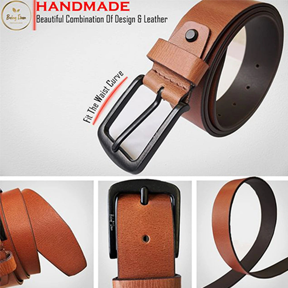 Genuine Men's Leather Belt Full Grain Leather Casual Jeans Leather Belts for Men,Hand Made Mens Casual Belts With Heavy Duty Metal Buckle_Light Brown_Light Brown