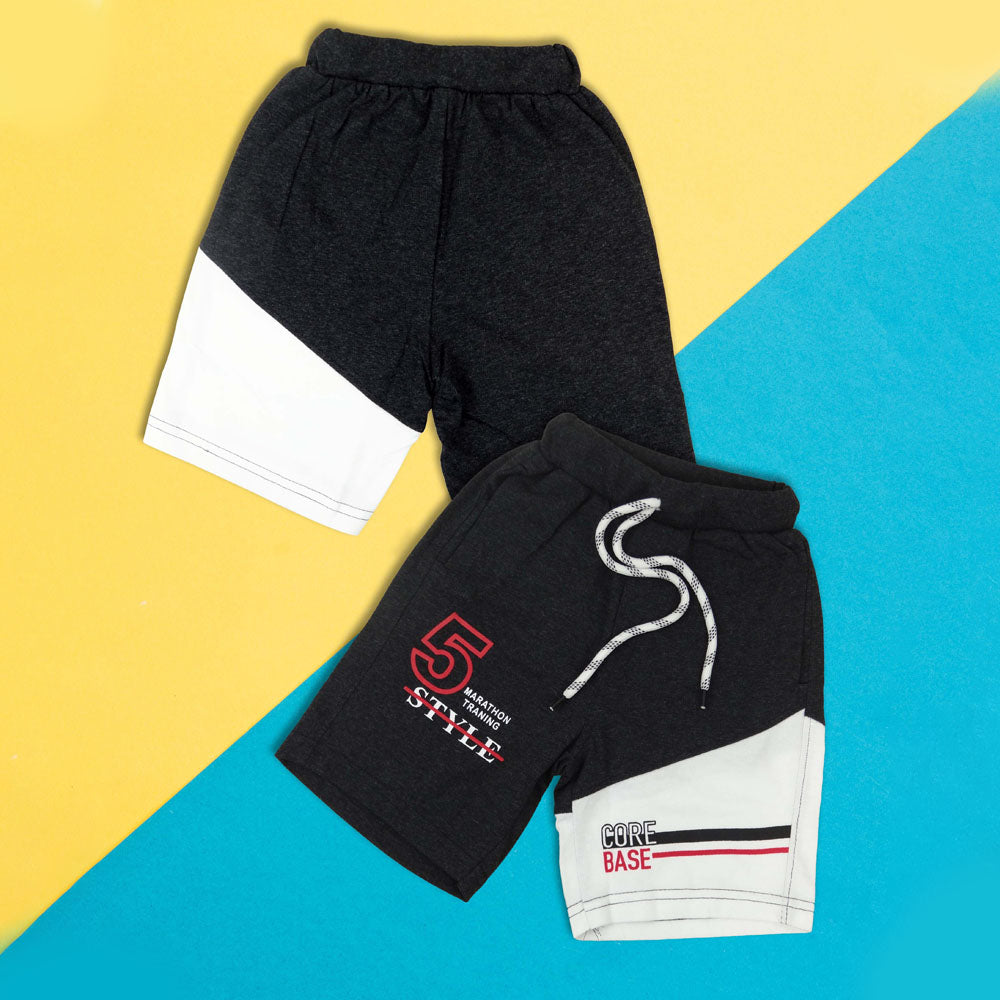 Cotton Shorts for Boys with Pockets,Pull-On Shorts For Toddlers,Typographic Printed Mid Rise Shorts for Boys-Black