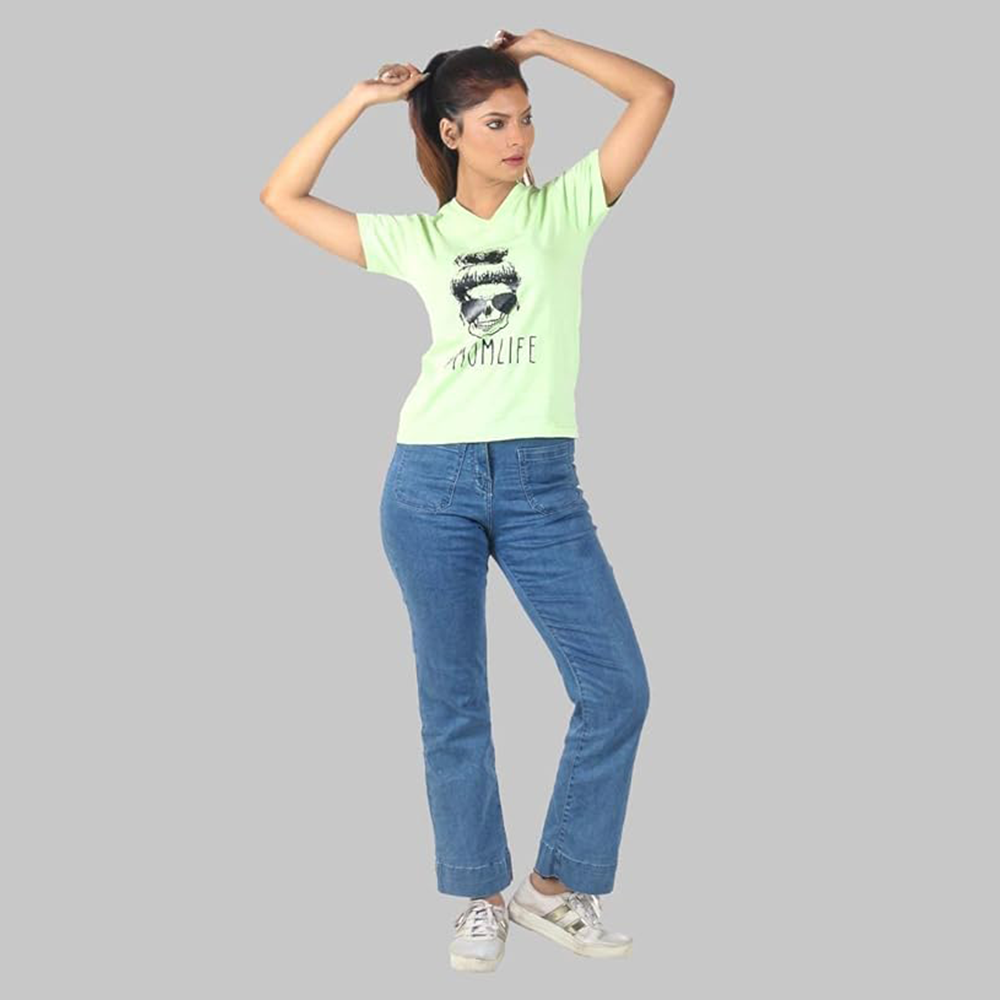 Women's Short Sleeve Casual Tee T-shirt Summer Casual Crewneck Half Sleeve Tees Cute Print Tunic Tops_Light Green