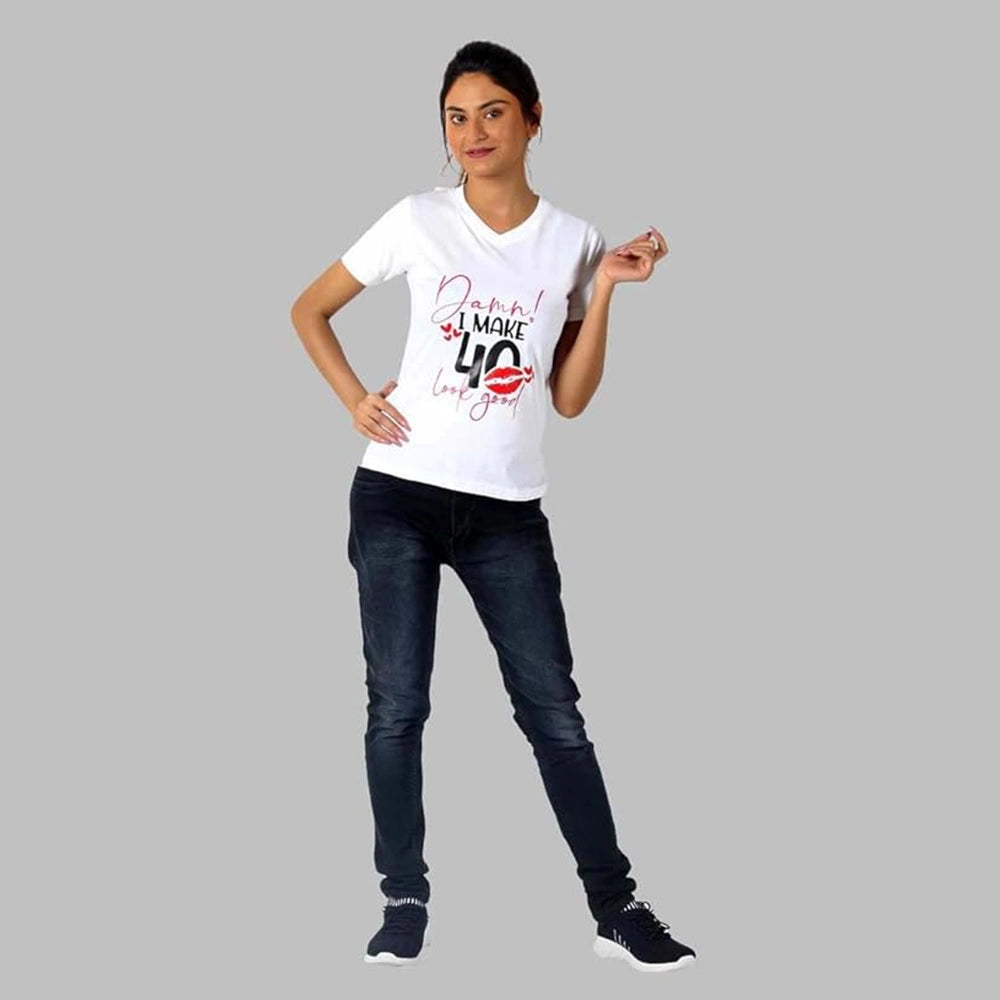 Women's Short Sleeve Casual Tee T-shirt Summer Casual Crewneck Half Sleeve Tees Cute Print Tunic Tops_White