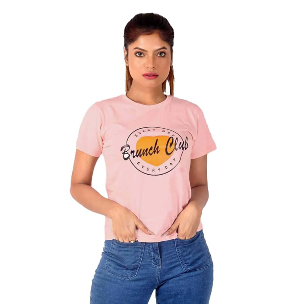 Women's Short Sleeve Casual Tee T-shirt Summer Casual Crewneck Half Sleeve Tees Cute Print Tunic Tops_Pink
