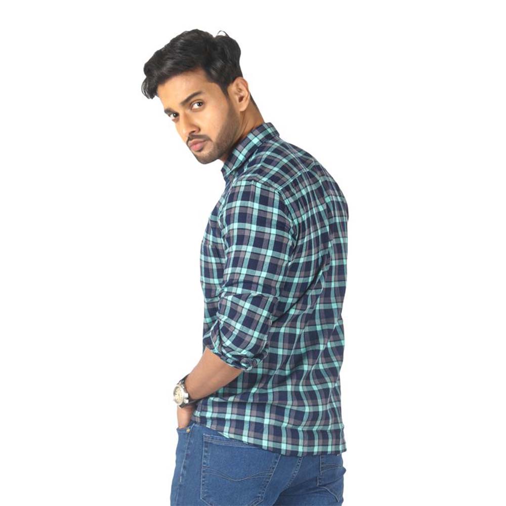 Men's Cotton Checkered Button Down Slim Fit Casual Shirt (green)