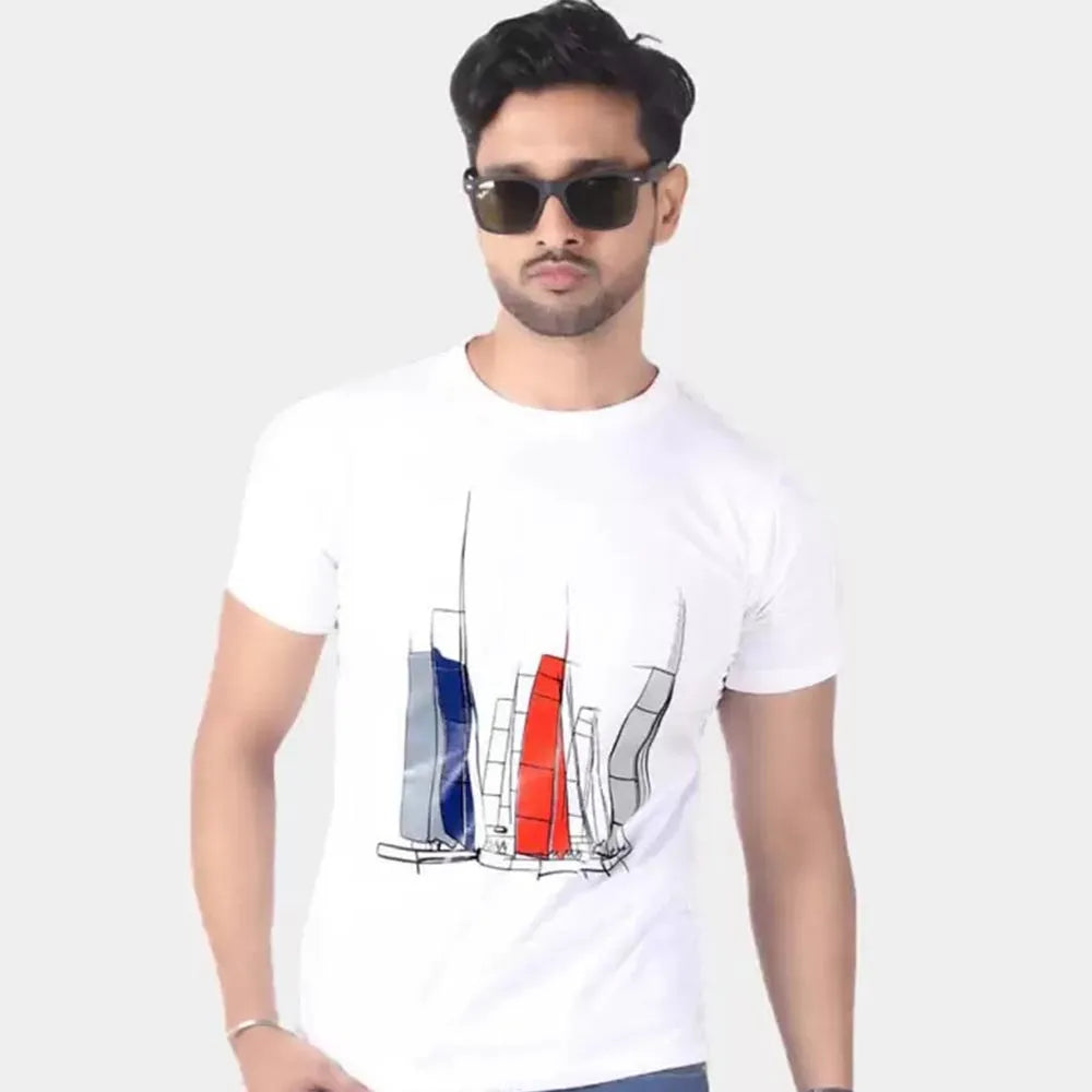 Men's Slim-Fit Eversoft Premium Cotton Short Sleeve Crewneck Tshirt,Breathable & Tag Free  Printed Tees For Men_White - Being Iban