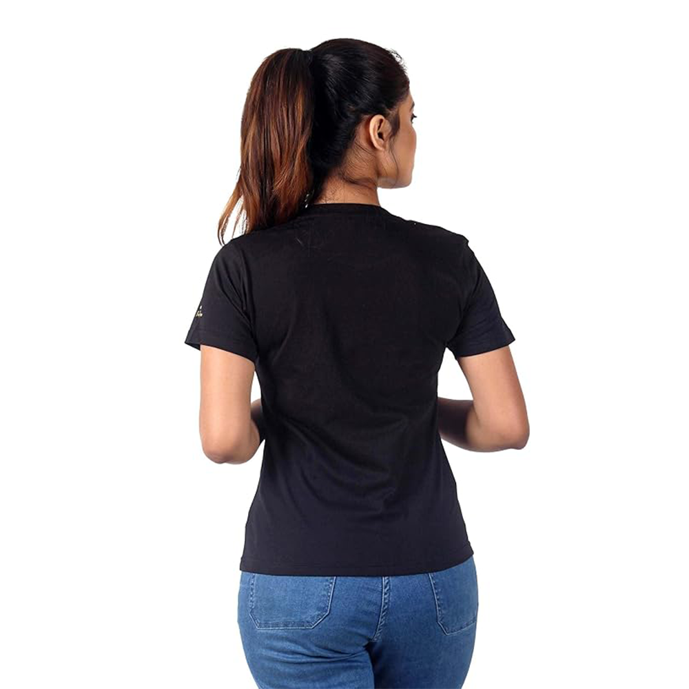 Women's Short Sleeve Casual Tee T-shirt Summer Casual Crewneck Half Sleeve Tees Cute Print Tunic Tops_Black