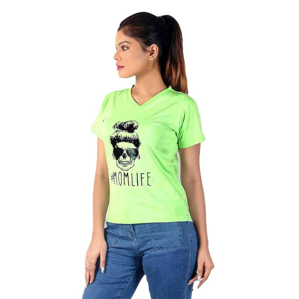 Women's Short Sleeve Casual Tee T-shirt Summer Casual Crewneck Half Sleeve Tees Cute Print Tunic Tops_Light Green