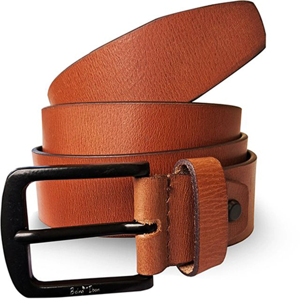 Genuine Men's Leather Belt Full Grain Leather Casual Jeans Leather Belts for Men,Hand Made Mens Casual Belts With Heavy Duty Metal Buckle_Light Brown_Light Brown