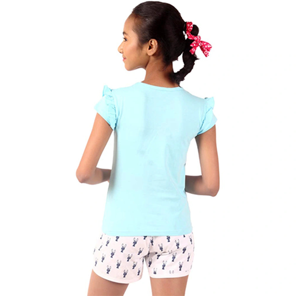 Toddlers,And Girls'Short-Sleeve Crew Neck Soft Graphic Print Tunic Tee Shirts Fashion Tops_Blue