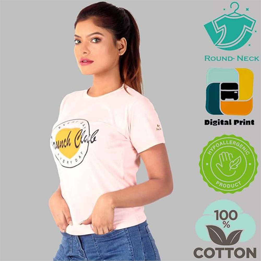Women's Short Sleeve Casual Tee T-shirt Summer Casual Crewneck Half Sleeve Tees Cute Print Tunic Tops_Pink