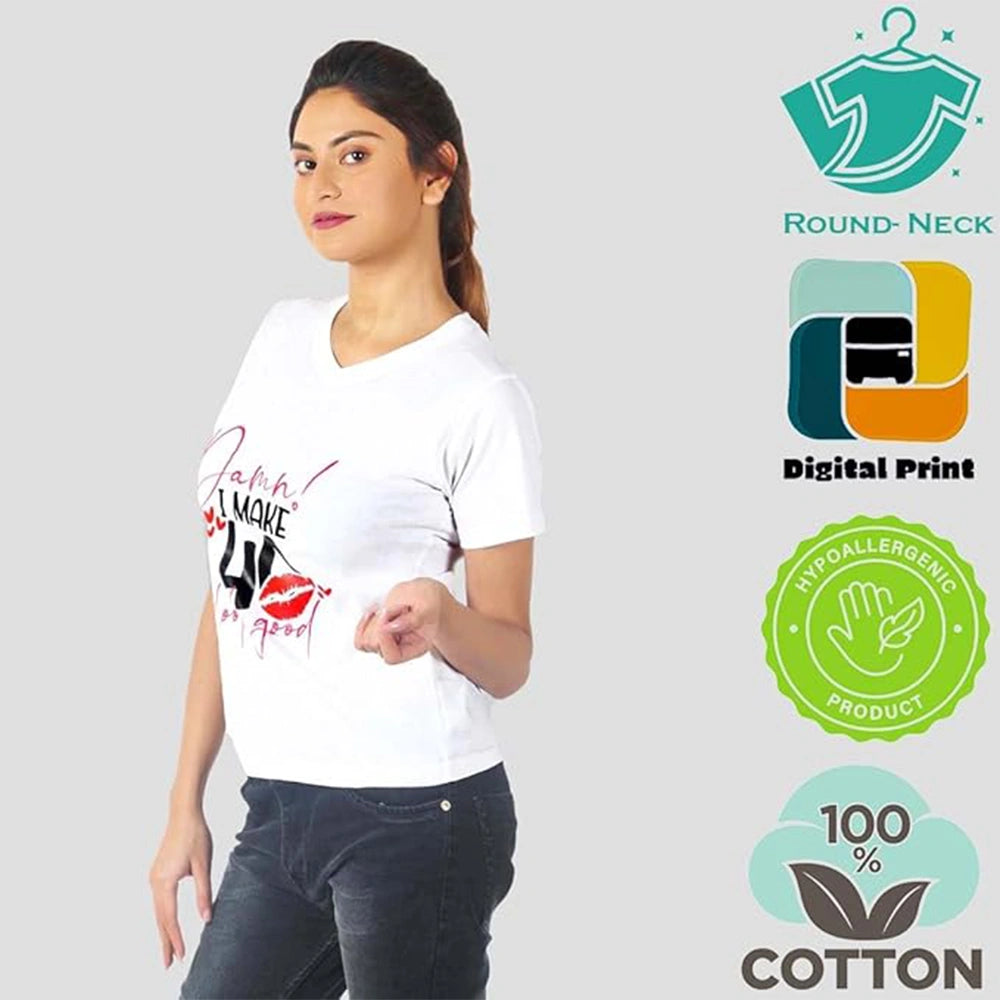 Women's Short Sleeve Casual Tee T-shirt Summer Casual Crewneck Half Sleeve Tees Cute Print Tunic Tops_White